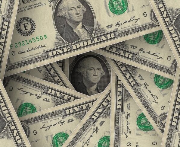 notas de dólar espalhadas em círculo