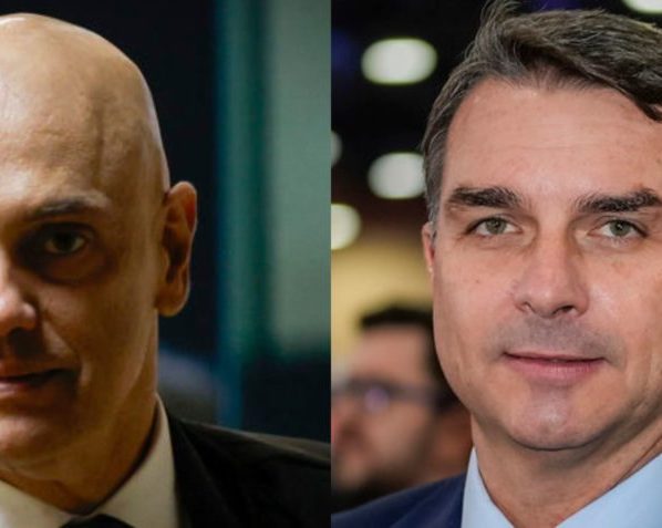 Na imagem, ministro do STF, Alexandre de Moraes, e o senador Flávio Bolsonaro (PL-RJ)