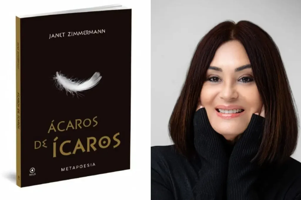 Livro "Ácaros de Ícaros", ao lado da autora, Janet Zimmermann. (Foto: Divulgação/Arquivo Pessoal)