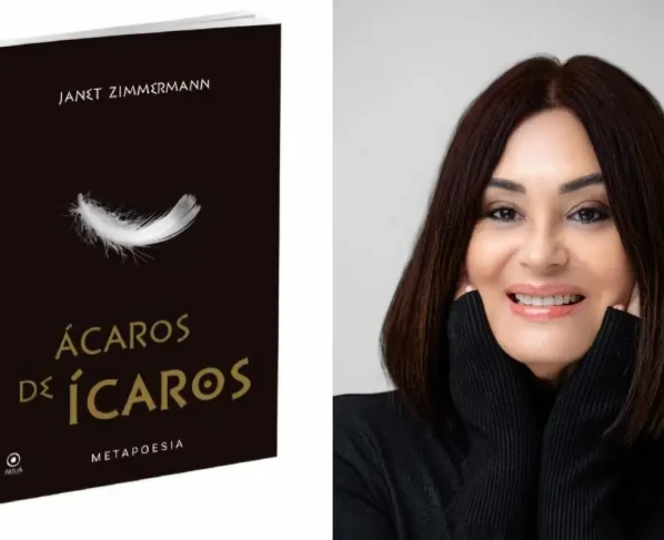 Livro "Ácaros de Ícaros", ao lado da autora, Janet Zimmermann. (Foto: Divulgação/Arquivo Pessoal)